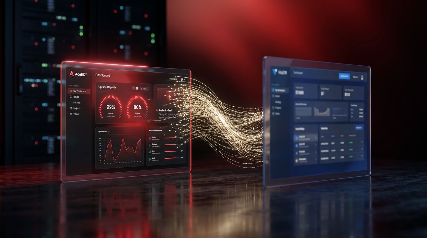 A digital representation of two server dashboards, one for AceRDP and one for Vultr