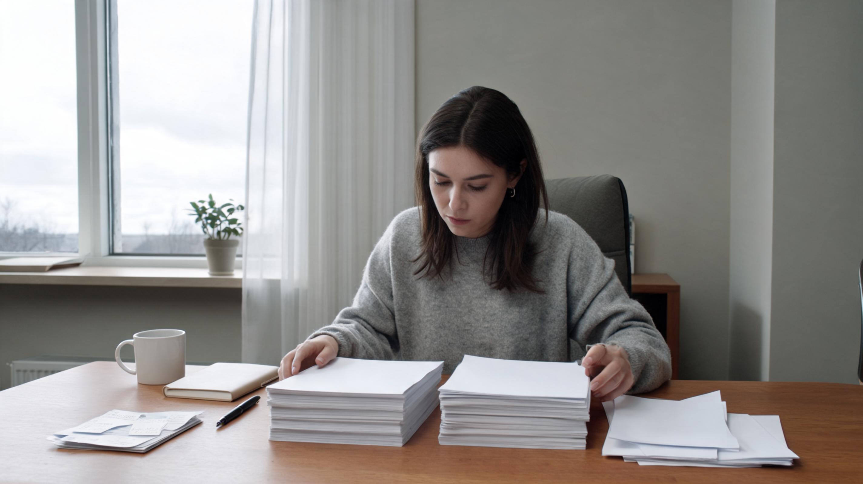 Una persona con traje sostiene dos hojas de papel que muestran precios para servicios de contabilidad